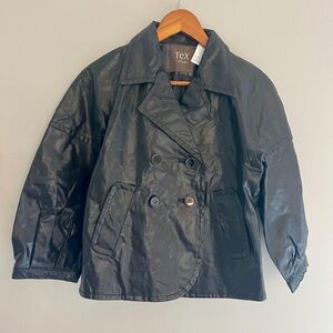 Tex by Max Azria Cropped Black Leather Blazer Jacket Size Small NWT